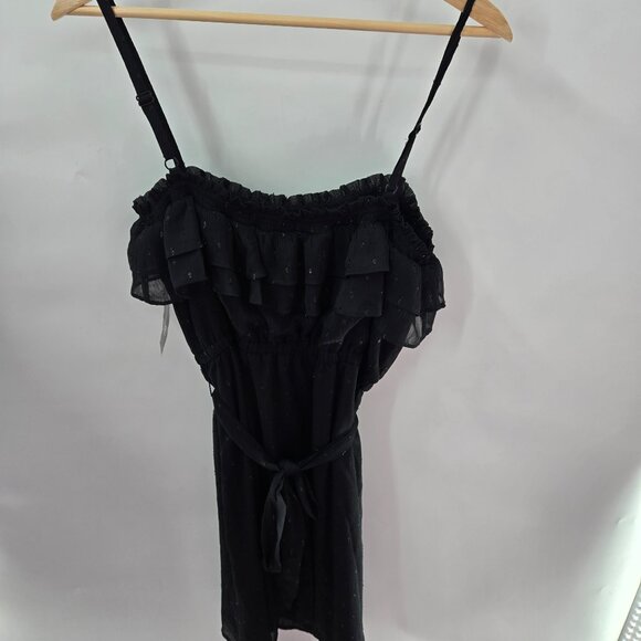 INC Black Swiss Dots Square Neck Ruffled Lined Belt Midi Dress Size Large - Picture 2 of 14